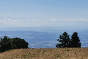 Aussicht vom Mont Sujet über das Mittelland zu den Alpen